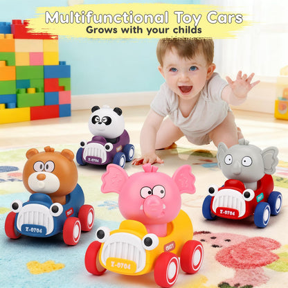 AugToy Press and Go Toy Cars for Toddlers 1-3, Animal Racing Cars Infant Baby Toys 6-9-12-18 Months, Cars Toys for 1 2 Year Old Boy Girl Gifts, One 1st First Year Old Boy Girl Birthday Easter Gifts