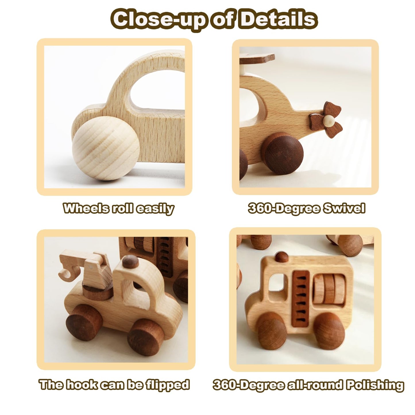 OKULLYSH 8PCS Wooden Toy Cars Set Montessori Push and Pull Baby Toys for 1-3 Years, FSC Certified Non-Toxic Wooden Cars for Toddlers, First Birthday Gifts for 1 Year Old Boy Girl