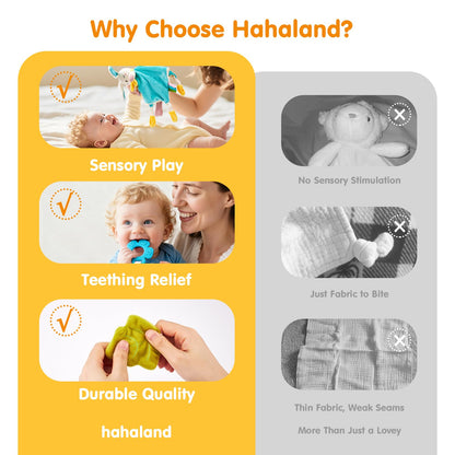 hahaland Baby Lovey Security Blanket, Plush Hanging Sensory Toy with Teether, Rattle & Crinkle for Infant 0-3-6-12 Months, Christmas Set for Boys Girls Snuggle & Play