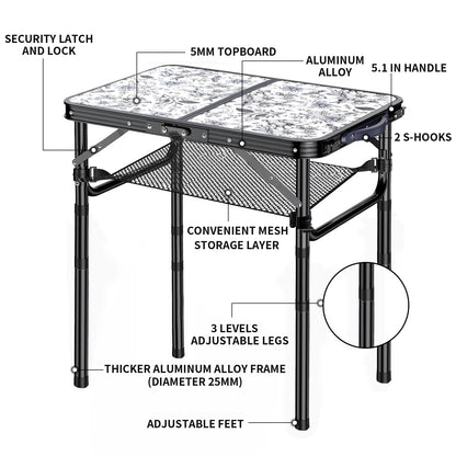 Outdoor Side Table, Portable 3 Adjustable Height Small Outdoor Folding Table, Aluminum Foldable Patio Side Tables for Outside Indoor, Plant Stand Coffee End Table for Pool, Porch,Garden, Balcony