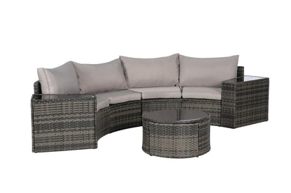 KEIKI 7-Piece Half-Moon Outdoor Patio Furniture Set, Rattan Patio Conversation Set with Coffee Table & 2 Sofa Side Table & 4 Curved Armless Sofa, Wicker Curved Sectional Sofa Set, for Backyard, Gray