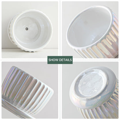 Ton Sin White Plant Pots,Pearl Gold Ceramic Flower Pots 4"+5"+6" Inch Indoor Succulent Pot with Drainage Hole - Decorative Orchid Pots and Herb Pots Set of 3