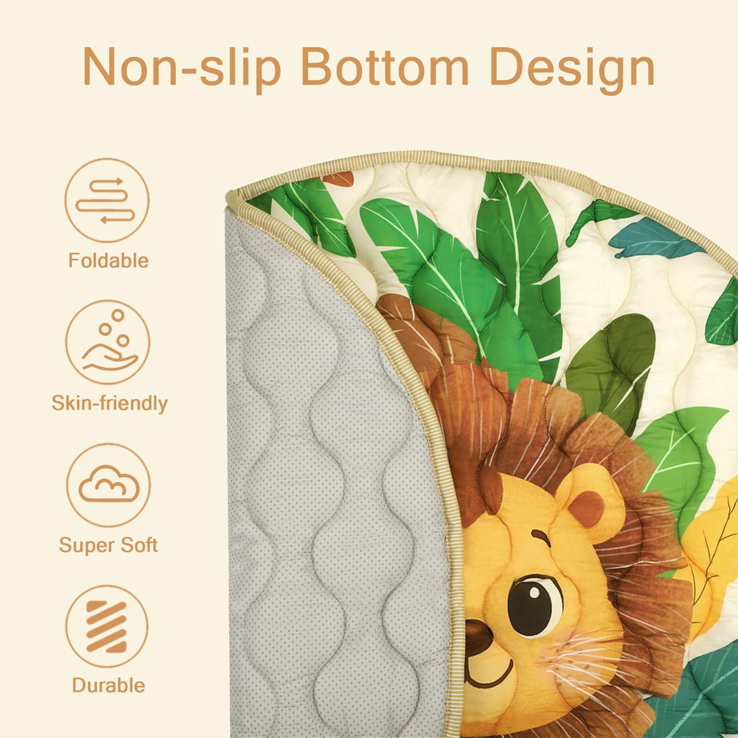 WINGHENLEE Baby Round Play Mat, Premium Thicker Foam Baby Mat for Floor, Tummy Time Foldable Baby Foam Play mat for Babies, 40 * 40 Round Anti-Slip Activity Mats for Infant and Toddler, Lion