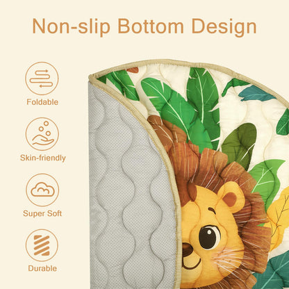 WINGHENLEE Baby Round Play Mat, Premium Thicker Foam Baby Mat for Floor, Tummy Time Foldable Baby Foam Play mat for Babies, 40 * 40 Round Anti-Slip Activity Mats for Infant and Toddler, Lion