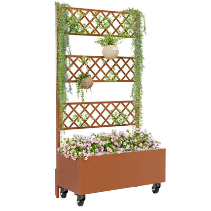 Kinchox Metal Raised Garden Bed with Trellis Outdoor Metal Planter Box with Planting Pockets Garden Box for Climbing Plants Privacy Planters for Patio