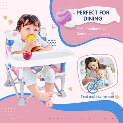 Furmubei Portable Baby Booster Seat with Tray, Toddler Booster seat for Dining, Camping, Travel, Baby Beach Chair 6 Months to 3 Years Old Indoor Outdoor Use CH2408