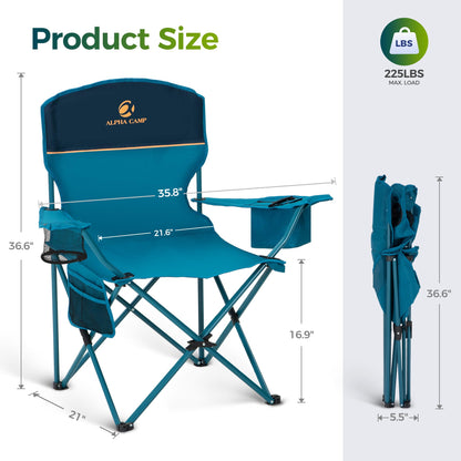 ALPHA CAMP Folding Camping Chairs for Adults Lawn Chairs Outdoor Chairs Support 250 LBS Portable Camp Chairs with Cup Holders Cooler Pouch for Outdoor, 2 Pack
