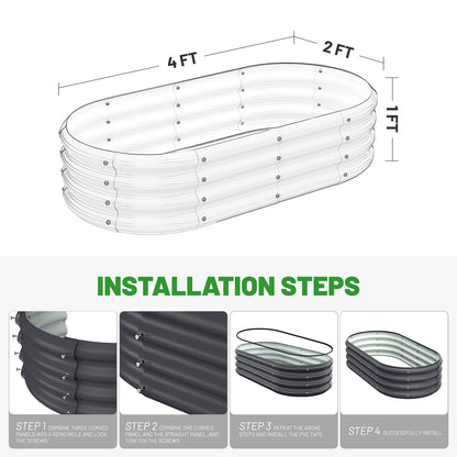 Anmiro Galvanized Steel Raised Garden Beds, 4x2x1ft-2PCS for Lightweight Planter Boxes Outdoor with Easy Assembly, Oval Large Gardening Box for Vegetables, Fruits, Flower,Black