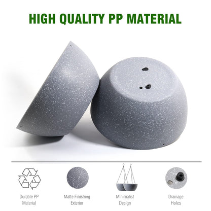 WSMKSZ 13 inch Large Hanging Planters Plant Pots for Outdoor Indoor Plants with Drainage Holes and Chain, 2 Pack Round Hanging Flower Pots for Garden Home Porch Decor, Speckled Grey