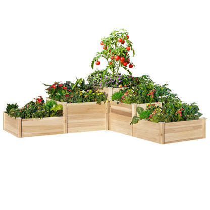 AMERLIFE 3-Tier Raised Garden Bed for Outdoor Gardening, Fir Wood Planter Box with Dividers, Tool-Free Assembly, Garden Box Perfect for Vegetables, Herbs, and Flowers