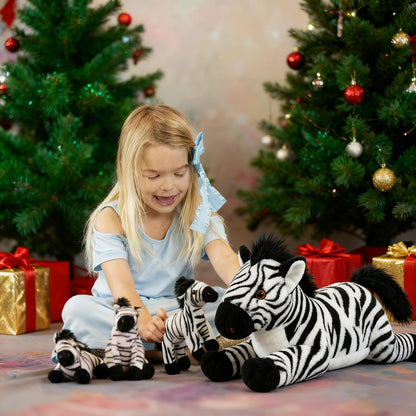 Tezituor 5pcs Wildlife Zebra Stuffed Animals Set, 25 inch Realistic Stuffed Zebra with Babies for Boys Girls, Large Pinto Plushies Pillow Toy for Brithday Gift Decoration
