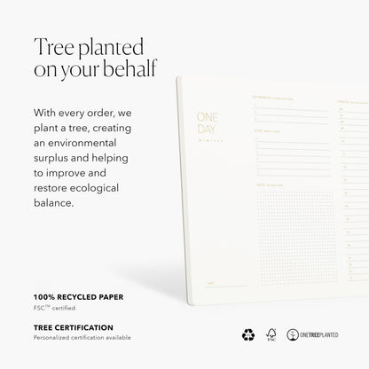 Pinesman - One Day, Elegant Daily Desk Planner, Gold Foiled, Minimalist Productivity Planner Pad, Time Blocking Hourly Schedule, To Do List Notepad, A4, 52 Pages, FSC™ Certified