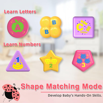 Baby Crawling Toys 6-12 Months,Musical Ladybug Crawling Toy for Infants 0-3-6 7 8 9 10 12-18 Months,Early Education Light Up Music Walking Toys,Shape Matching,Tummy Time Toys for Boy Girl Gift.(Pink)