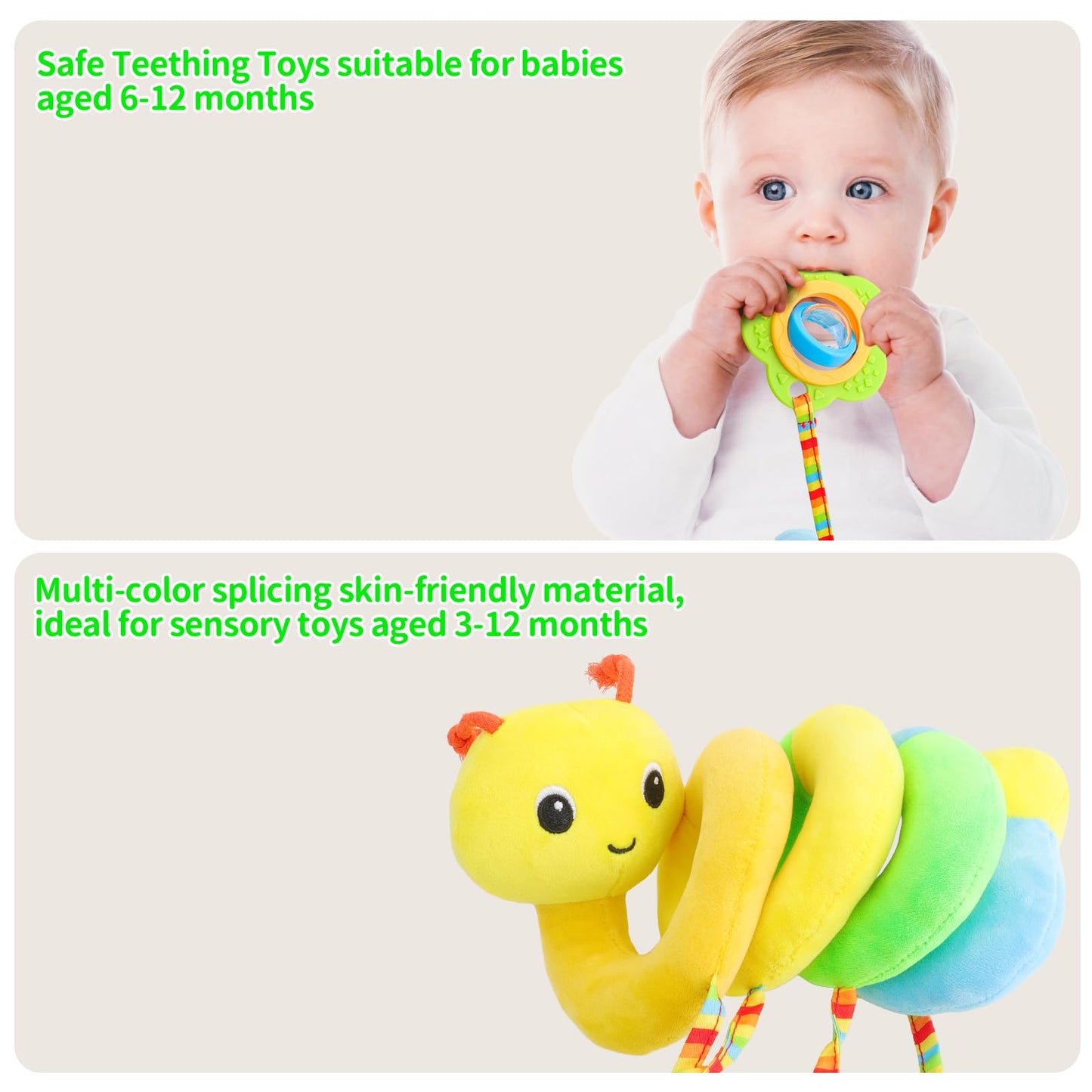 FPVERA Car Seat Toys for Babies 0-6 Months Upgraded Version Spiral Car Seat & Stroller Activity Toy, Soft Plush Hanging Toys with Rattles, Best Gift for Ages 0 and Up