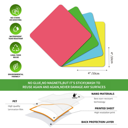 Dry Erase Sticky Notes Reusable Labels for Storage Bins Organizing Jar Pantry, Waterproof Removable Label Stickers for Kitchen Office School All Purpose Use (4x4 inches), Dry Erase Sheets
