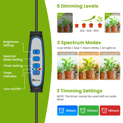 Kullsinss 8 inches LED Grow Light Strips, Full Spectrum Grow Lights for Indoor Plants with 6/12/16H Timer, 5 Dimmable Levels, Plant Light for Seedling Succulent, Ideal for Plant Shelf (4 Strips*2pcs)