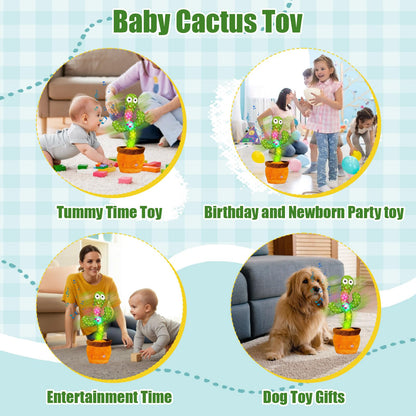 Dancing Talking Cactus Baby Toy, Singing Mimicking Repeating Cactus Toy Repeats What You Say, Tummy Time Toys LED Interactive Toddler Infant for Boys Girls, 15S Record Your Sound 1 Year Old Girl Gifts