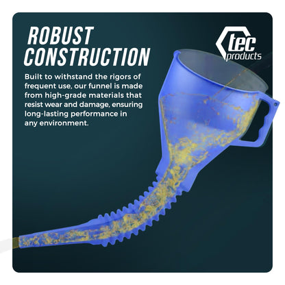 TEC Products FlexAll Long Flexible Funnels - Automotive Oil Funnel with Hose, Durable Nitrile Rubber for Oil Change, Transmission Funnel Fluid, Diesel, Fuel, Gas - Made in USA - Blue (12 x 4 Inches)