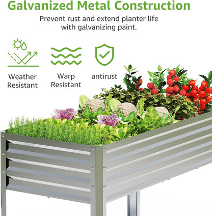 FOYUEE 2PCS Galvanized Raised Garden Bed with Legs, 48 gallons, 48"x24"x32" Large Metal Elevated Planter Boxes with Drainage Holes,for Vegetables, Flowers, Backyard, Patio, Balcony