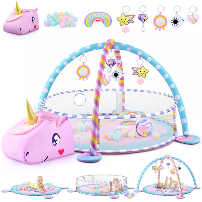 WeeHomm Baby Play Mat & Activity Mat - Baby Play Gym Tummy Time Mat with 6 Detachable Sensory Toys for Motor Skills Development, Newborn Baby Toys 0-6-12 Months Essentials Gift Playmats