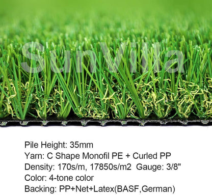SunVilla 2'x94' Artificial Grass Realistic, [Customized Sizes] Grass Height 1 3/8" Indoor/Outdoor Artificial Grass/Turf Many Sizes 2FTx94FT (188 Square FT)