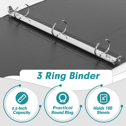 3 Ring Binder 0.5 Inch, PANDRI 12 Pack 0.5-Inch Binder Fits Letter Size 8.5'' x 11'' Paper, Versatile Binders for Office Home School, 2 Pockets, Black