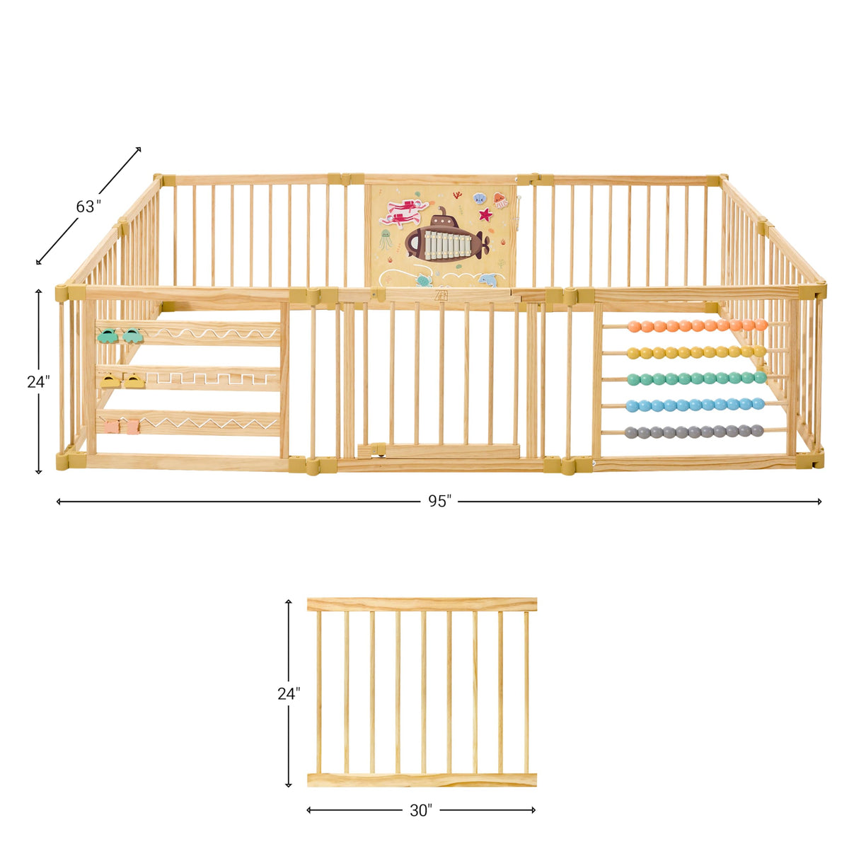 Wooden Playpen Extra Large for Toddlers and Babies - Under The Sea Theme Toy Design - (8/10) Wood Panels - Foldable and Adjustable Baby Play Yard- Extra Large Baby Playpen (10-Panels)