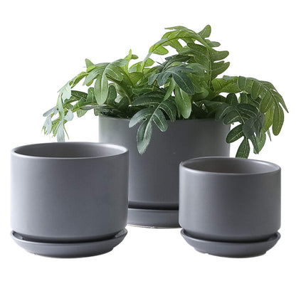 Yishang Succulent Plant Pots,6.7+5.3+4.1 in Glazed Ceramic Planters with Connected Saucers, Round Modern Ceramic Flower pots - Small to Large Sized Plant pots for All House Plants(Matte Grey)