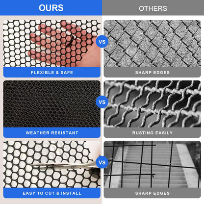 Black Plastic Mesh Netting for Balcony & Deck - 15.7inx32.8ft Pet Safety Fence Guard for Cats & Dogs, Garden Fencing & Poultry Chicken Wire Roll, Easy Cut Animal Barrier with Zip Ties