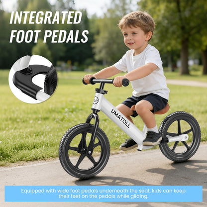 Umatoll Toddler Balance Bike for 2-5 Year Old, Adjustable Kids Toy Bicycle, Gift for Ages 2-3 Girls Boys (White)