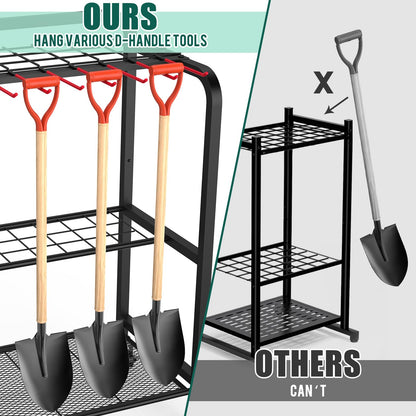 Trieez Garden Tool Organizer for Garage, Yard Tool Organizer with Wheels for Garage Organization and Storage - Sturdy Yard Tool Holder Tool Rack, for Shed, Outdoor, Tool Stand