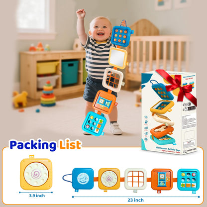 Montessori Busy Board for 1 Year Old, Airplane Toys for Babies 6-12 Months, Sensory Fine Motor Skills Activity Cube, Baby Travel Car Seat Toys for Toddler 1-3