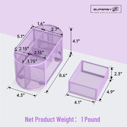 SUPEASY Mesh Desk Organizer, Desk Accessories & Workspace Organizers with Drawers, Pencil Holder for Desk with 9 Compartments for Office Suppliess, School, Classroom, 8.6 x 4.3 x 4.1 Inch, Purple