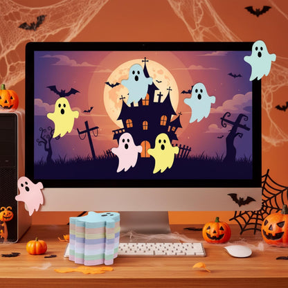 Ctosree 40 Pack Halloween Ghost Sticky Notes 8 Pastel Color Cute Sticky Notes Self-Adhesive 3.15 x 2.6 Inch Kawaii Ghost Memo Note Pads Halloween Stationery for Office Home Gift