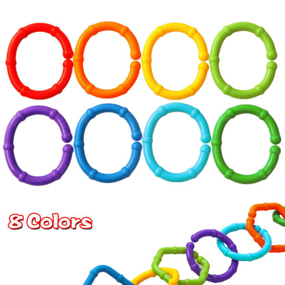 RAINBOW TOYFROG Baby Links Rings - 35 Geometric Linking Chains for Infants & Toddlers - Safe Teething and Sensory Development Toys - Car Seat & Stroller Accessories