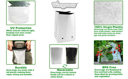 Viagrow Grow Bags Thick Plastic Grow Bags for Potting, Seedlings, Rootings, 1 Gallon 100 Pack, White