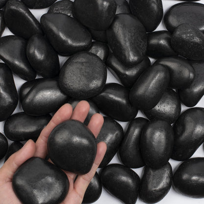 LOOIOOJ 10 lbs Black River Rocks - Large Polished Black Pebbles for Plants & Garden Decorative Stones，2-3" Polished Pebbles for Landscaping, Fish Tanks, Flower Pots, Water Fountains