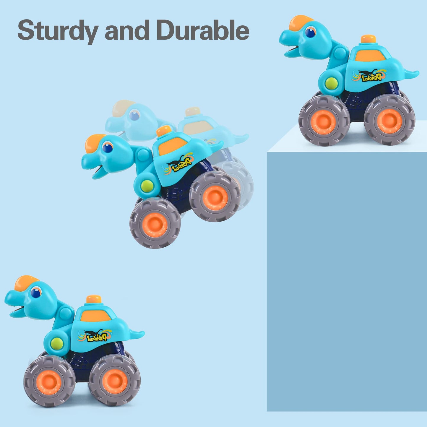 iPlay, iLearn 3PCS Dinosaur Monster Truck Toy, Baby Pull Back Car, Push Go Dinosaur Construction Trucks, BigWheel Play Vehicles, Birthday Gift 12-18-24 Month Toddlers 1-3, 2-4 Year Old Boy Kid Girl