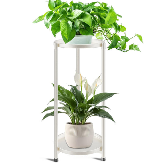 KHayRovies 2 Tier Plant Stand Indoor Tall, White Corner Tiered Round Plant Stand for Indoor Multiple Plants, Metal Flower Pot Stands Outdoor Holders Plant Shelf Display Rack for Balcony Living Room