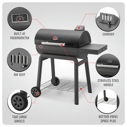 Feasto Heavy-Duty 30-Inch Charcoal Grill with Side Table & 647 Sq. In Cooking Area, Outdoor BBQ Grill for Outdoor Barbecue in Backyard, Patio and Parties, Grey