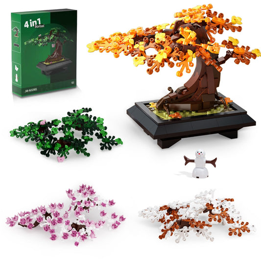 PDQAZIR 4 in 1 Bonsai Tree Building Blocks Set, 529PCS Nature Plant Model with Changeable Seasons, Creative Botanical Construction Kit for Home Décor, STEM Educational Toy Gift for Adults
