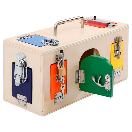 VIESMUMU Montessori Lock and Key Toy, Wooden Activity Cube for Toddlers, Wooden Busy Lock Box Toy for Autism, Educational Toy for Fine Motor Skills