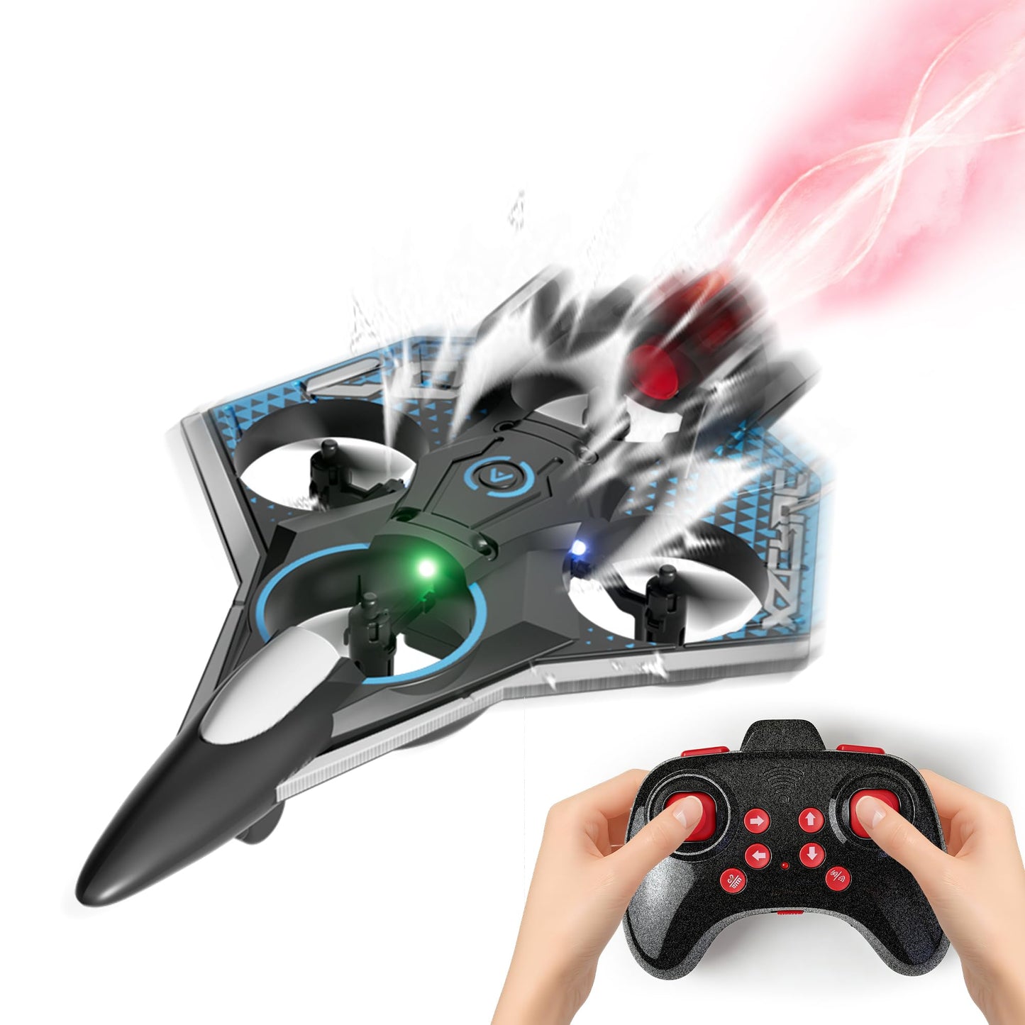 Virellia RC Airplane with Cool Spray, Foam Remote Control Airplanes with Led Light, 360° Flip Fighter Jet Toys, Stunt Roll, RC Plane for Kids Adults Aged 6+, Gifts for Kids Boys Girls, Black