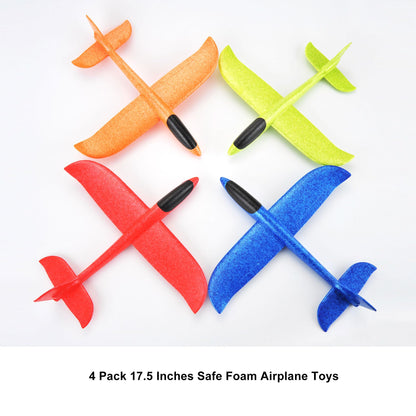 PowerTRC 4 Pack Large 17.5” Foam Airplanes for Kids, 2 Flight Modes, Styrofoam Glider Planes, Throwing Flying Foam Airplane, Outdoor Sports Game Toys, Birthday Gifts for Girls 3-12 Years Old Boys