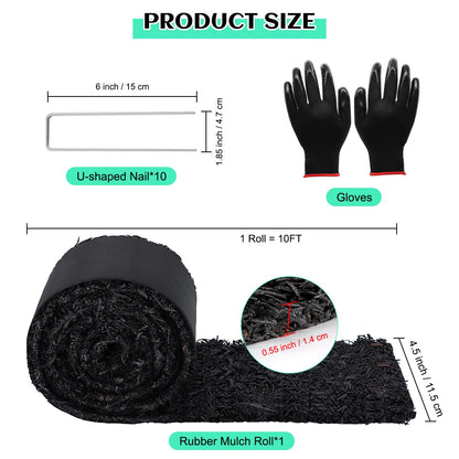 1 Pcs 10 Ft Long Rubber Mulch for Landscaping Garden Mulch Black Roll Rubber Mulch Mat Recycled Natural-Looking Edging Border Cuttable Reduced Weed Growth Bed Liner for Garden 2026
