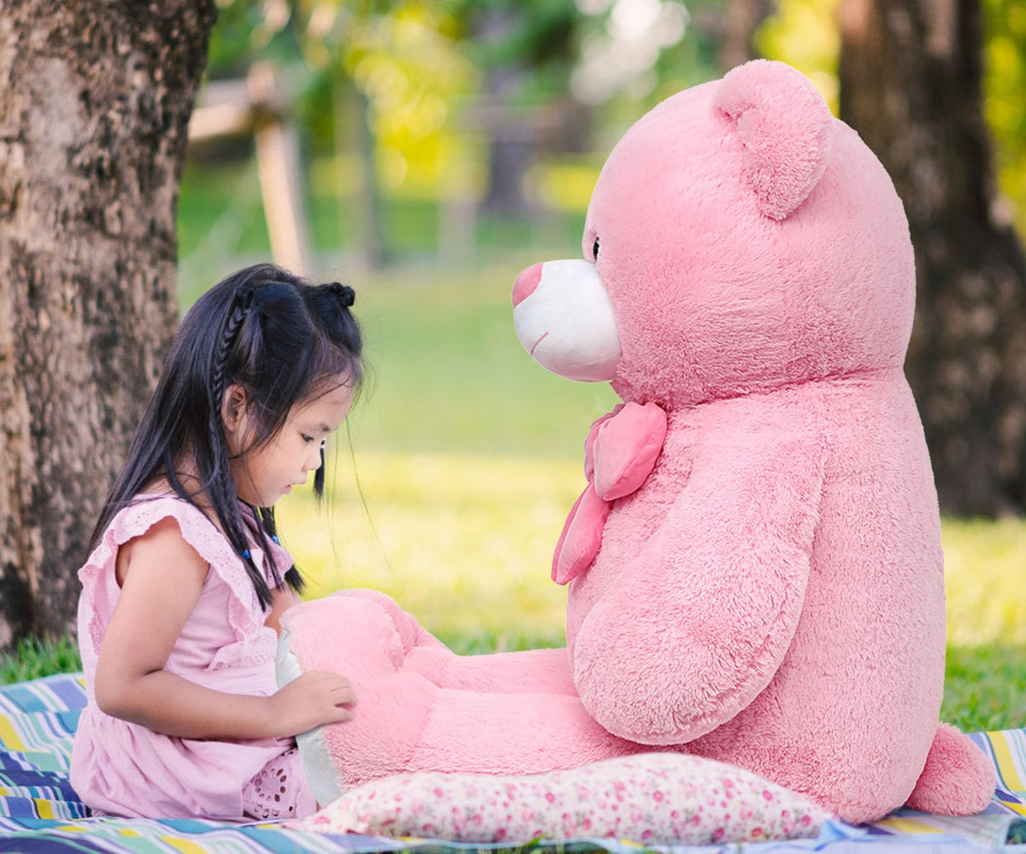 MaoGoLan Giant 59" Teddy Bear Stuffed Animal, Cuddly Large Classic Teddy Bear Plush Toy Valentines Day Gift for Girlfriend Boyfriend Kid, 5ft Pink Stuffed Animal for Birthday Gift Baby Shower Decor