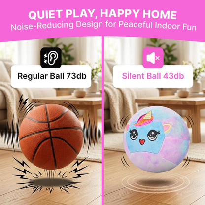 JoyCat Silent Basketball, Inflatable Soft Plush Toddler Basketball, Soundless Ball for Indoor Training and Quiet Dribbling, Unicorn Ball Gift for Girls Boys Ages 2 3 4 5 6