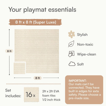Lillefolk Baby Play Mat for Floor – 8x8ft Beige | Soft Non Toxic Premium EVA Foam Tiles for Tummy Time, Crawling & Playroom – Waterproof for Hard Floors Mat for Babies & Toddlers (16 Tiles)