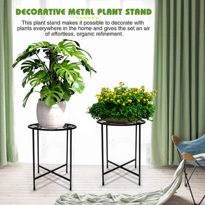 KABB Metal Plant Stand, 15'' Tall Flower Pot Stand Set of 2, Modern Rustproof 10-inch Round Outdoor Plant Stand | Iron Art Flower Stand | Plant Stool, Decorative Black Plant Stands for Indoor Plants