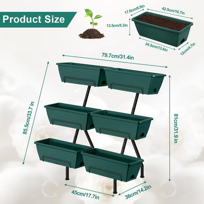 Luplom 2 Column Vertical Raised Garden Beds, 6 Planter Boxes Standing Garden Bed Outdoor/Indoor Herb Garden Tiered Planter with Drainage Holes & Removable Trays for Flowers/Vegetables/Plants (Green)